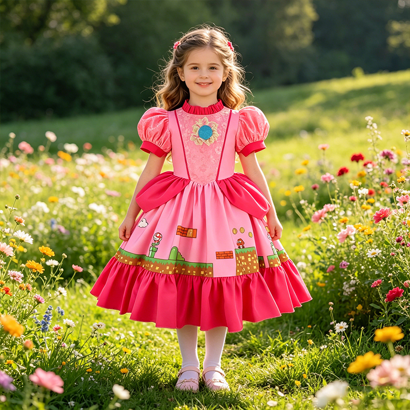 Party Games Quiz - Princess Peach Costume Dress with Printed