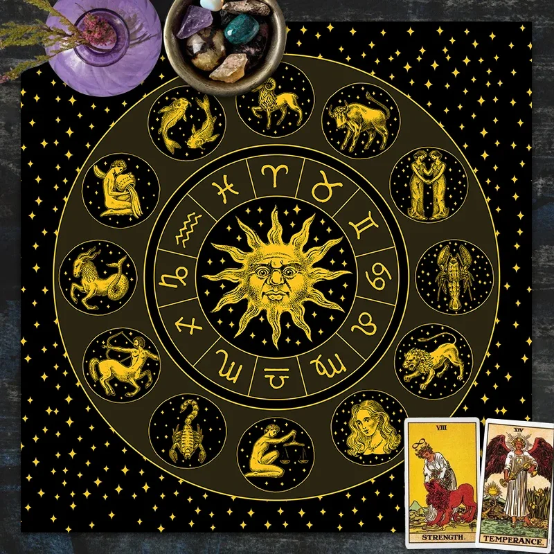 Tarot Cloth Gold Sun Zodiac Ve - Zodiac Party Games ulasan dan harga