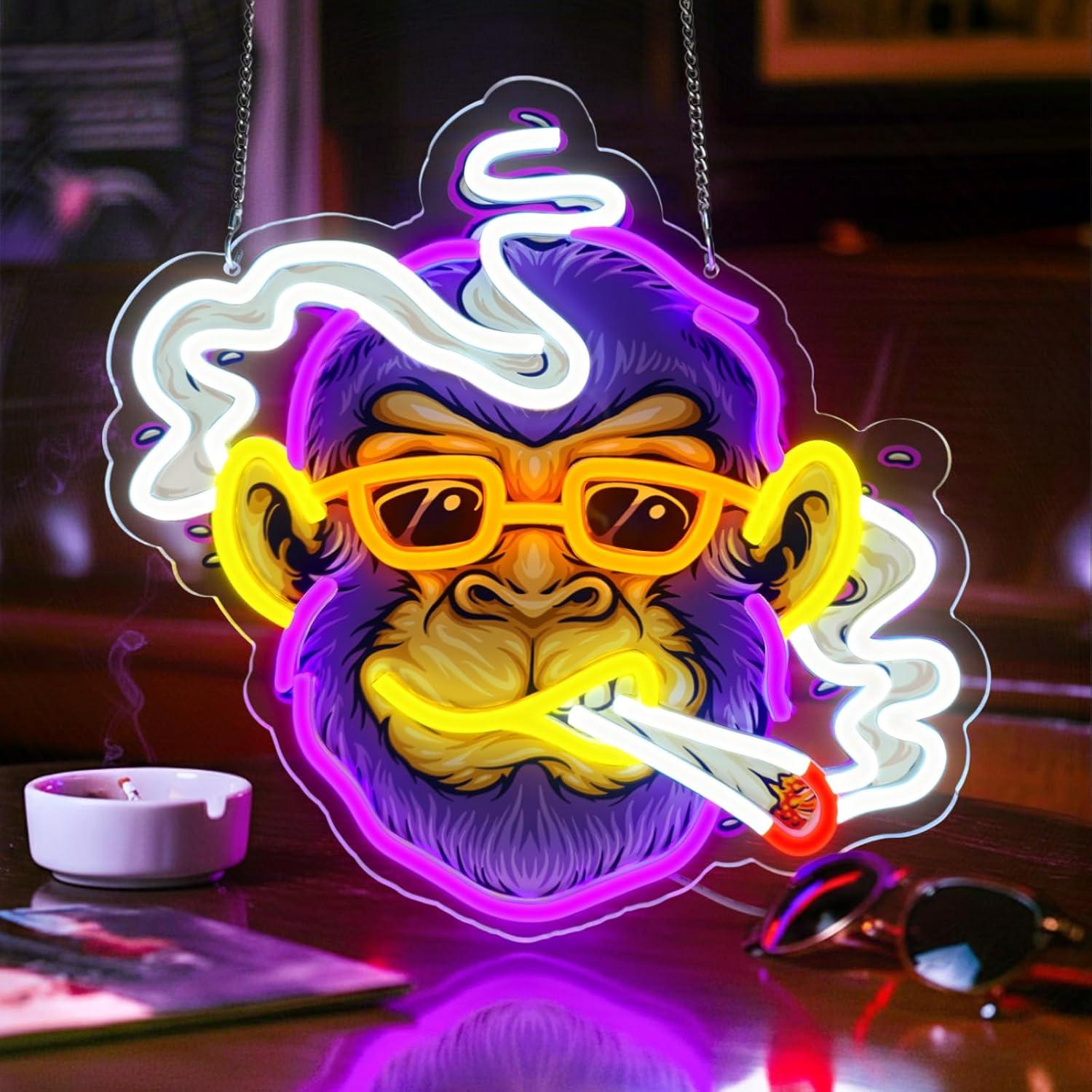 Cool Monkey Neon Sign Smoking  - Party Games Gifts ulasan dan harga
